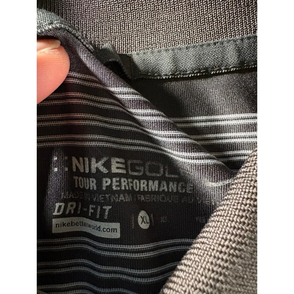 Nike Golf Dri Fit Polo Shirt Mens‎ XL Tour Performance Striped Black Gray Golf